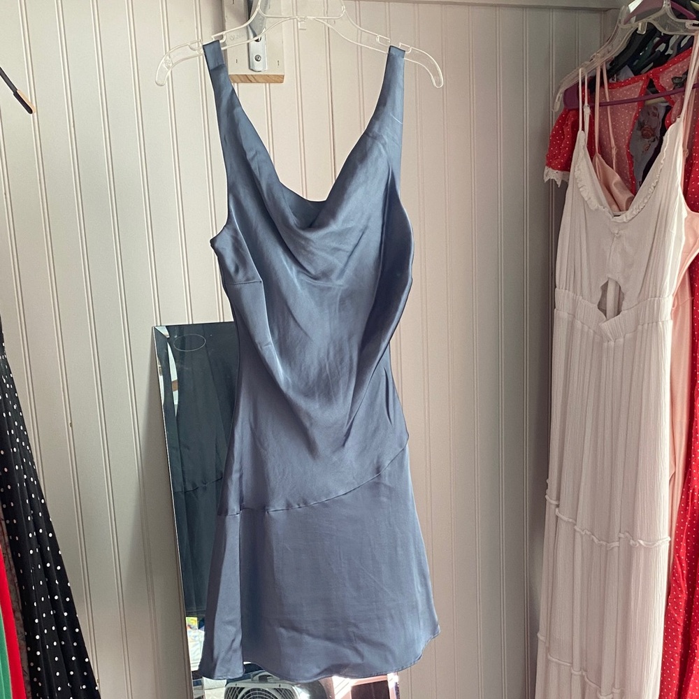 wild fable Light Blue Satin Cowl Neck Slip Dress